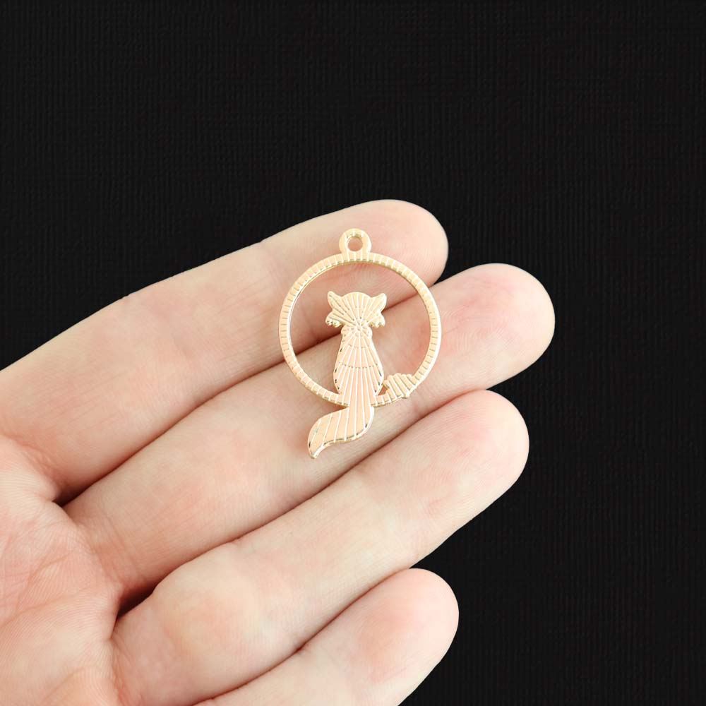 4 Fox Gold Tone Enamel Charms - E1474