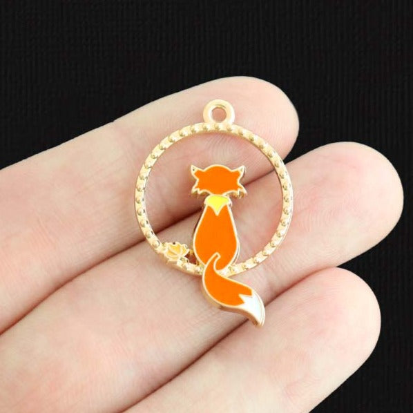 4 breloques en émail doré renard - E1474