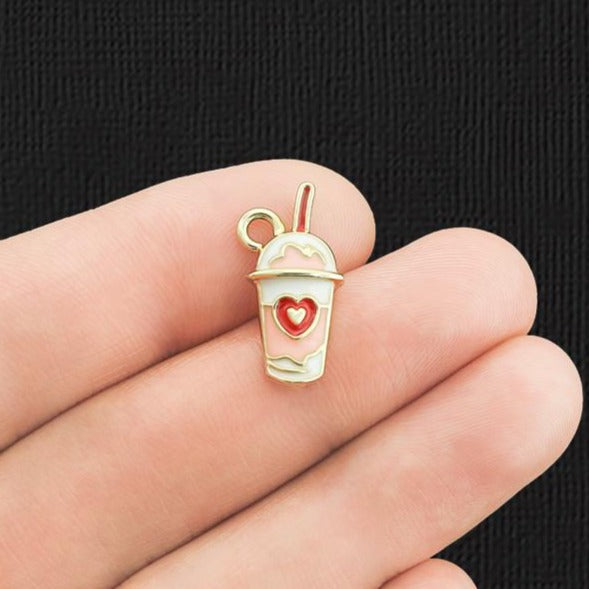 4 breloques en émail doré café glacé - E044