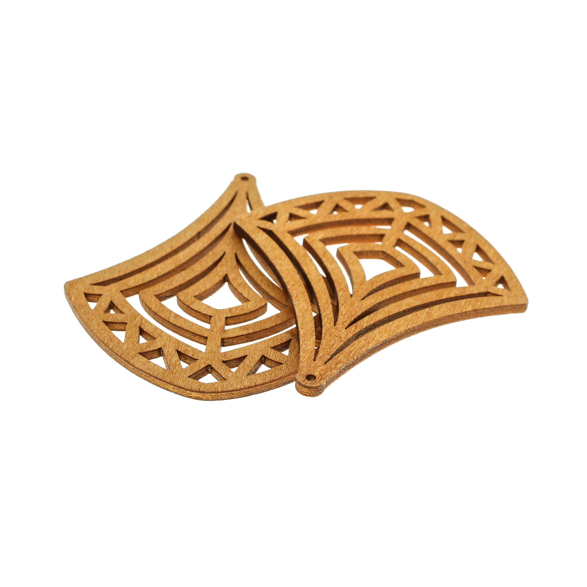 4 Geometric Drop Natural Wood Charms 2 Sided - WP345