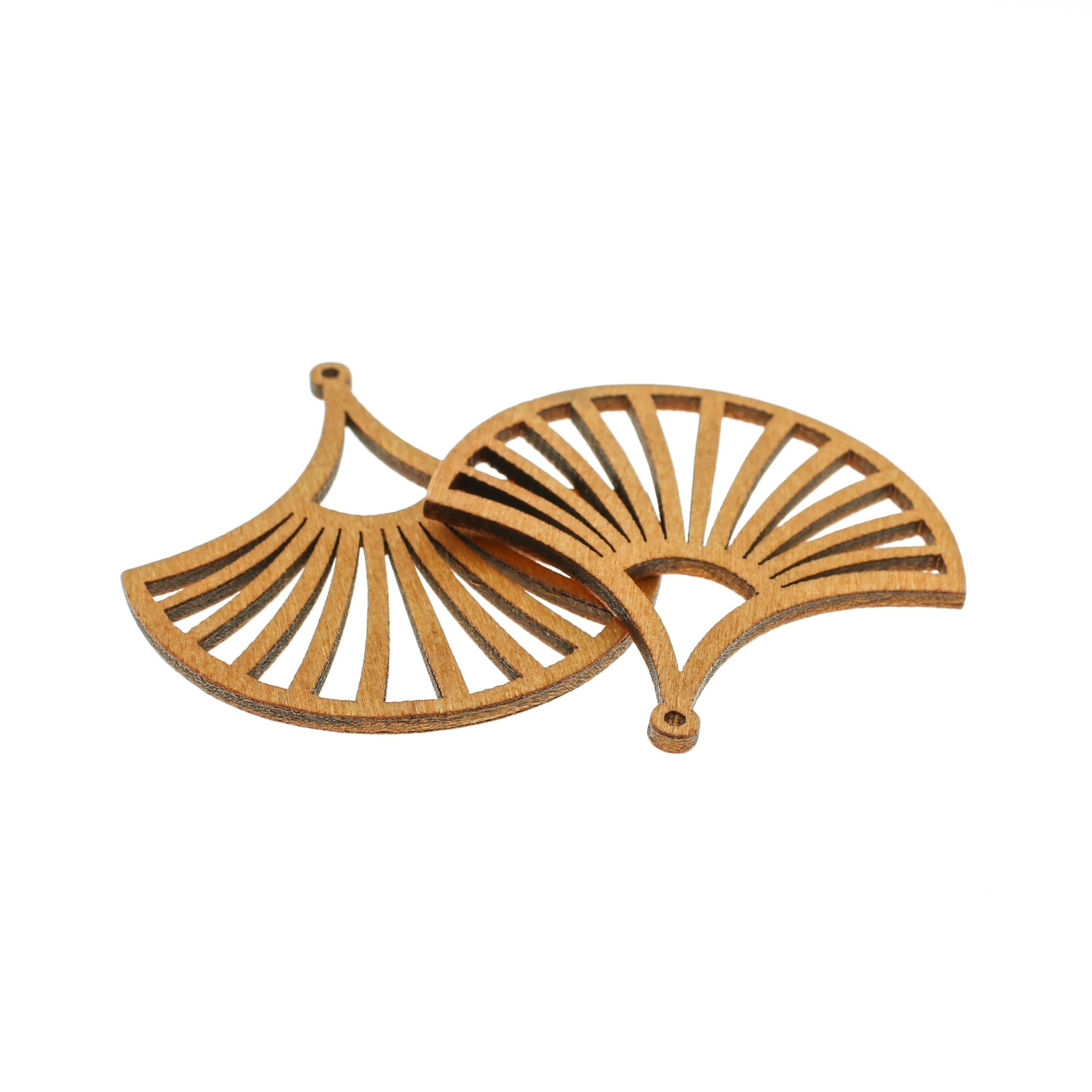 4 breloques éventail géométrique en bois naturel 2 faces - WP344