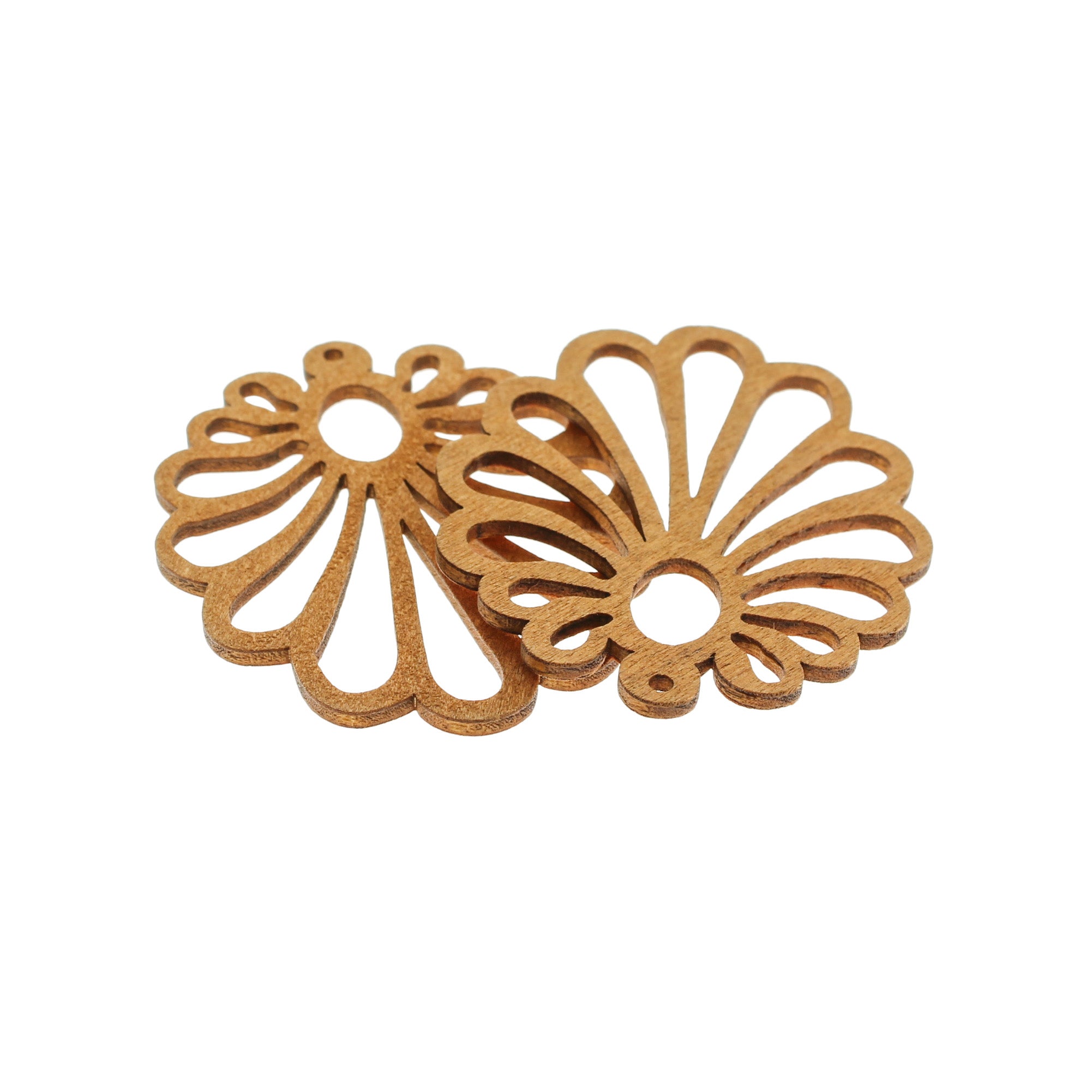 4 breloques en bois naturel feuille géométrique 2 faces - WP346