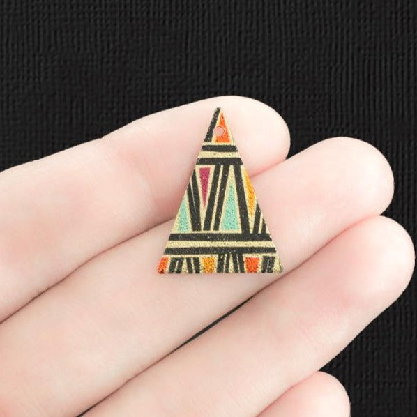 4 Geometric Rainbow Pattern Gold Tone Enamel Charms - E1311