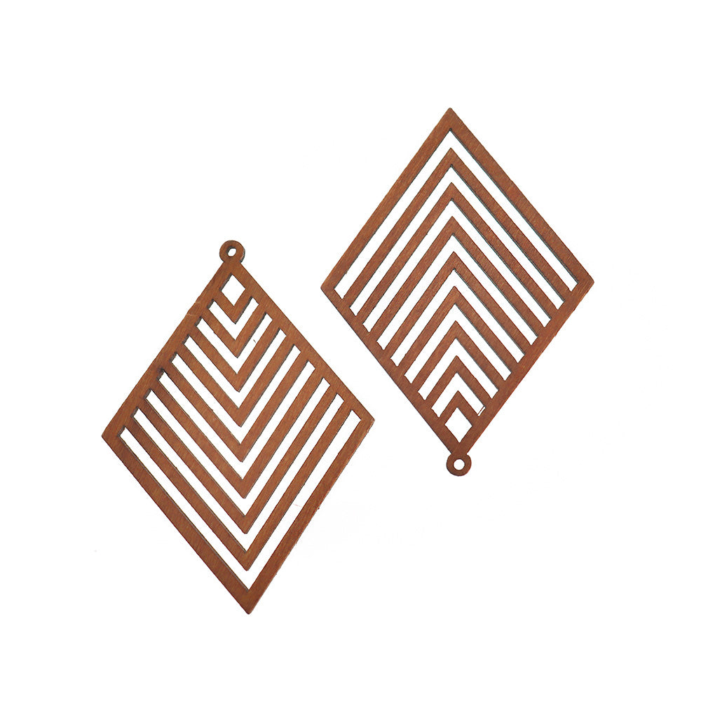 4 breloques en bois naturel losange géométrique 2 faces - WP149