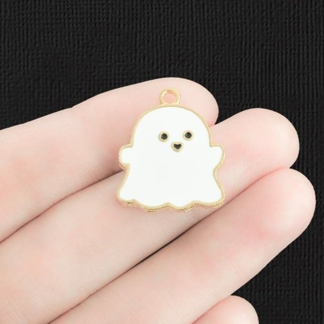 4 Ghost Gold Tone Enamel Charms - E1320