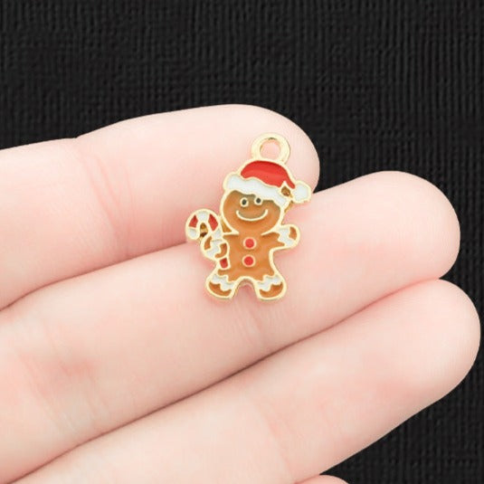 4 Gingerbread Man Gold Tone Enamel Charms - E1387