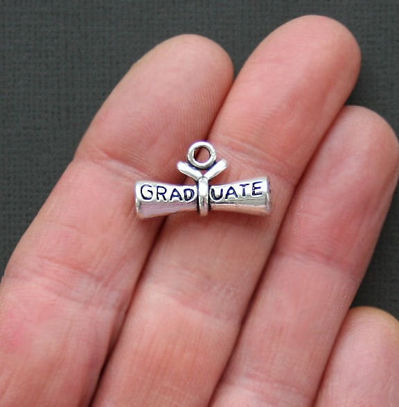 4 Graduate Diploma Antique Silver Tone Charms 3D - SC1911