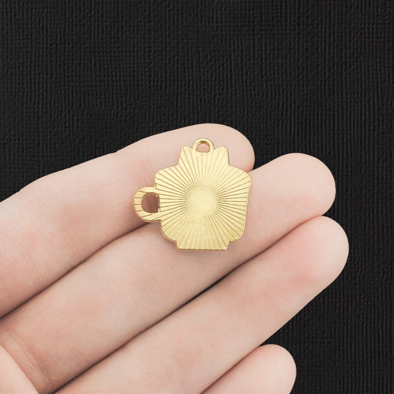 4 breloques en émail doré chat vert - E1210