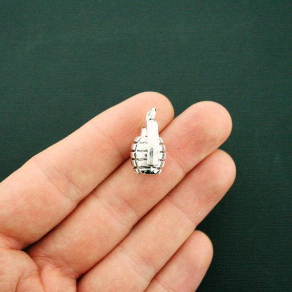 4 Grenade Antique Silver Tone Charms 3D - SC6371