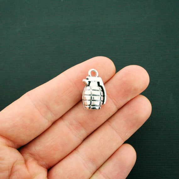 4 Grenade Antique Silver Tone Charms 3D - SC6371