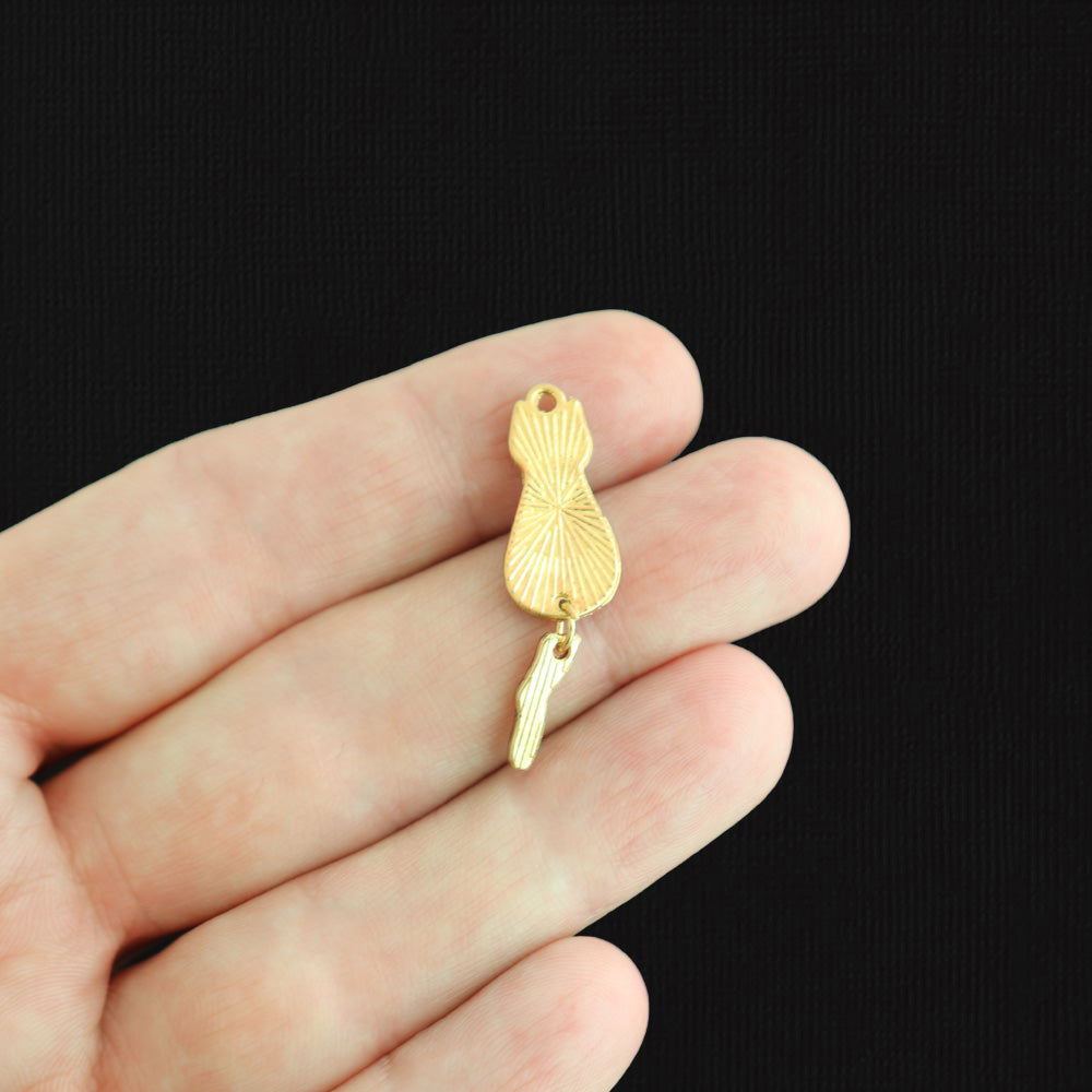 4 Grey Cat Gold Tone Enamel Charms With Dangle Tail - E1596