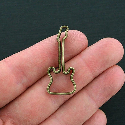 4 Guitar Connector Antique Bronze Tone Charms 2 Sided - BC1244
