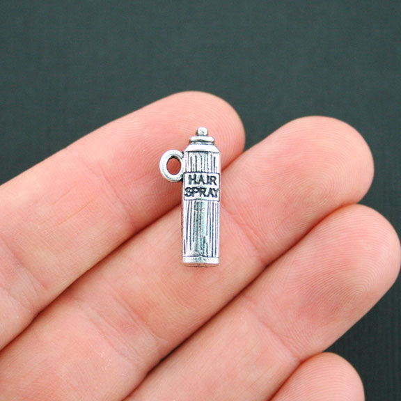 4 Hair Spray Antique Silver Tone Charms 2 Sided - SC4919