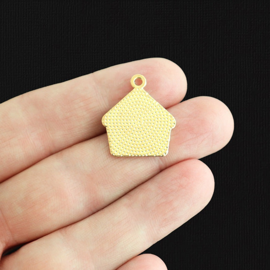 4 Halloween Haunted House Gold Tone Enamel Charms - E830