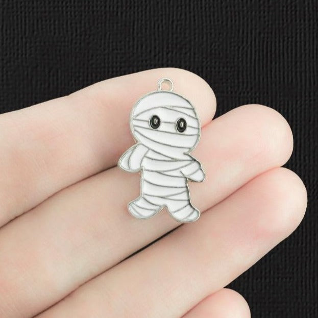 4 breloques en émail argenté momie d'Halloween - E1252