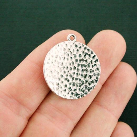 4 breloques argentées antiques cercle martelé 2 faces - SC6762