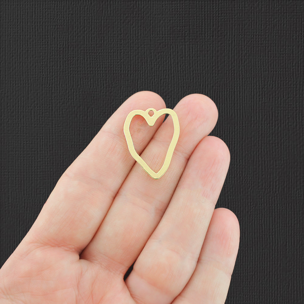 4 Hammered Heart Antique Gold Tone Charms - GC1428