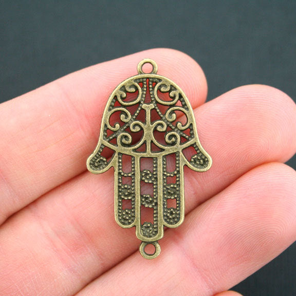 4 Hand Connector Antique Bronze Tone Charms 2 Sided - BC304