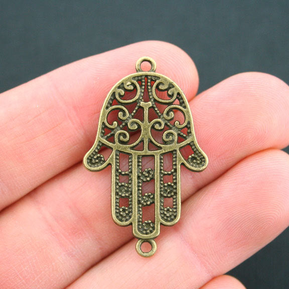 4 Hand Connector Antique Bronze Tone Charms 2 Sided - BC304
