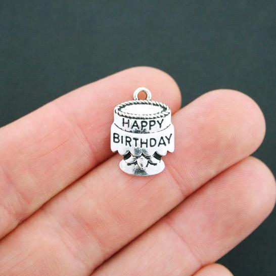 4 Happy Birthday Antique Silver Tone Charms - SC5124