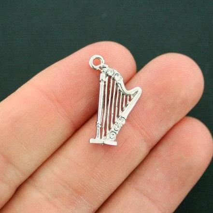 4 Harp Silver Tone Charms With Inset Rhinestones - SC6755
