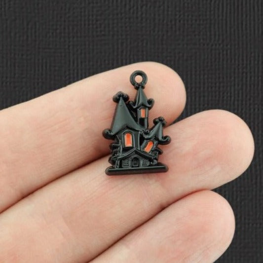 4 breloques en émail noir maison hantée - E844