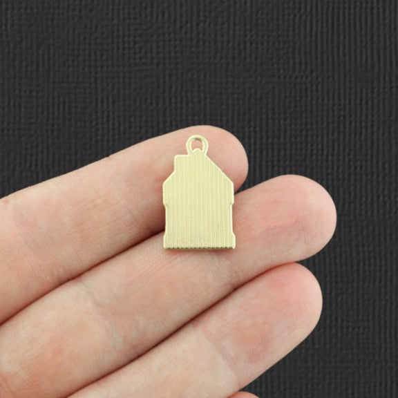 4 Haunted House Gold Tone Enamel Charms - E501