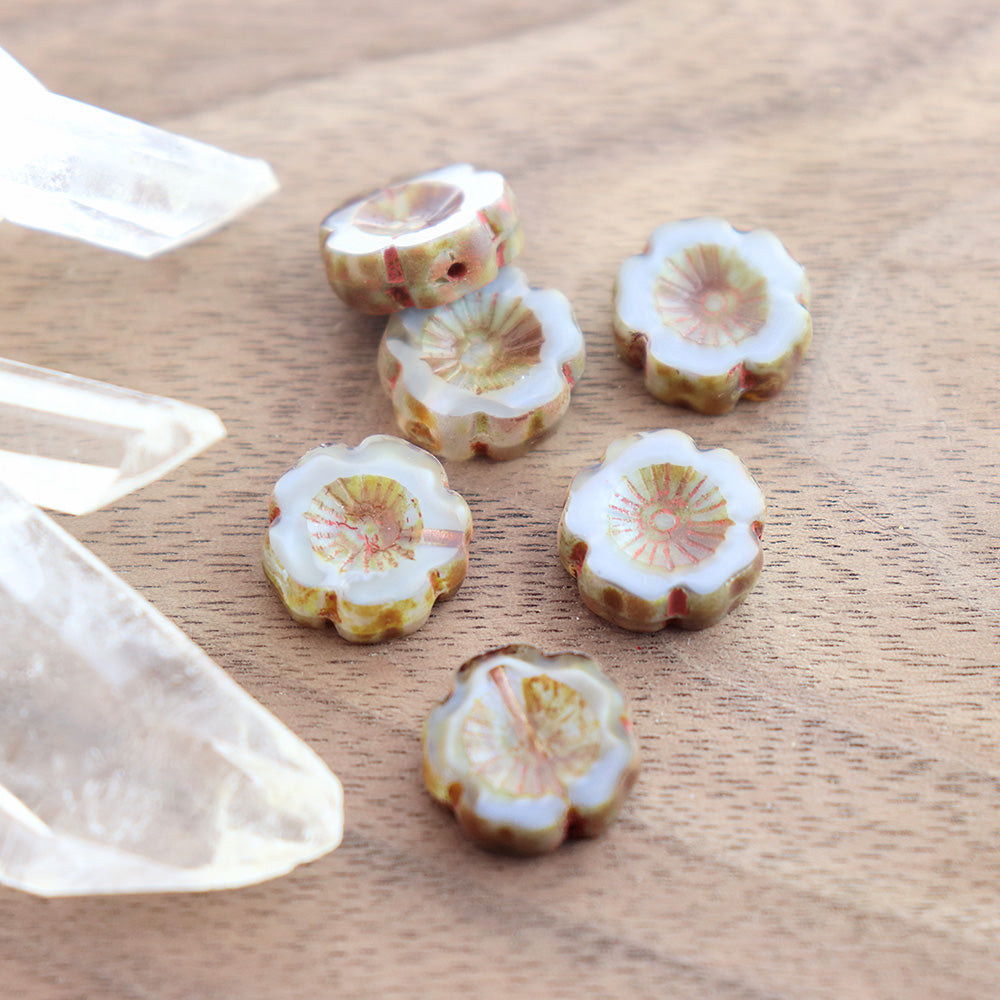 4 Hawaiian Flower Czech Table Cut Glass Beads - 14mm - Choose Your Color!