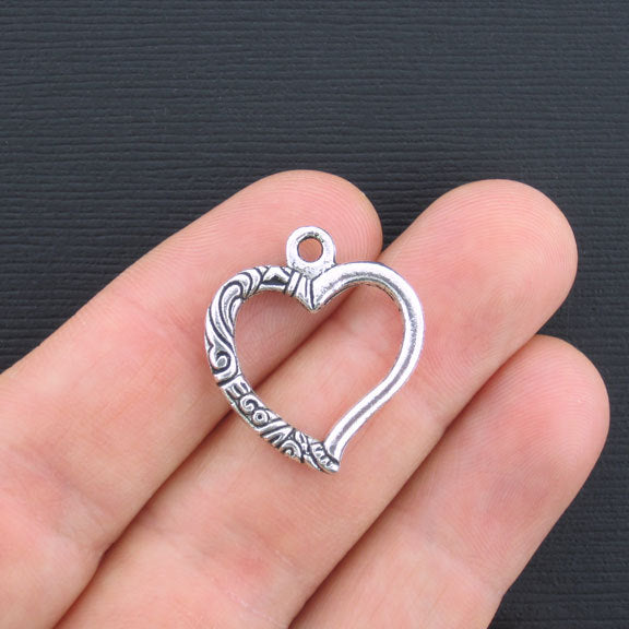 4 Heart Antique Silver Tone Charms 2 Sided - SC939