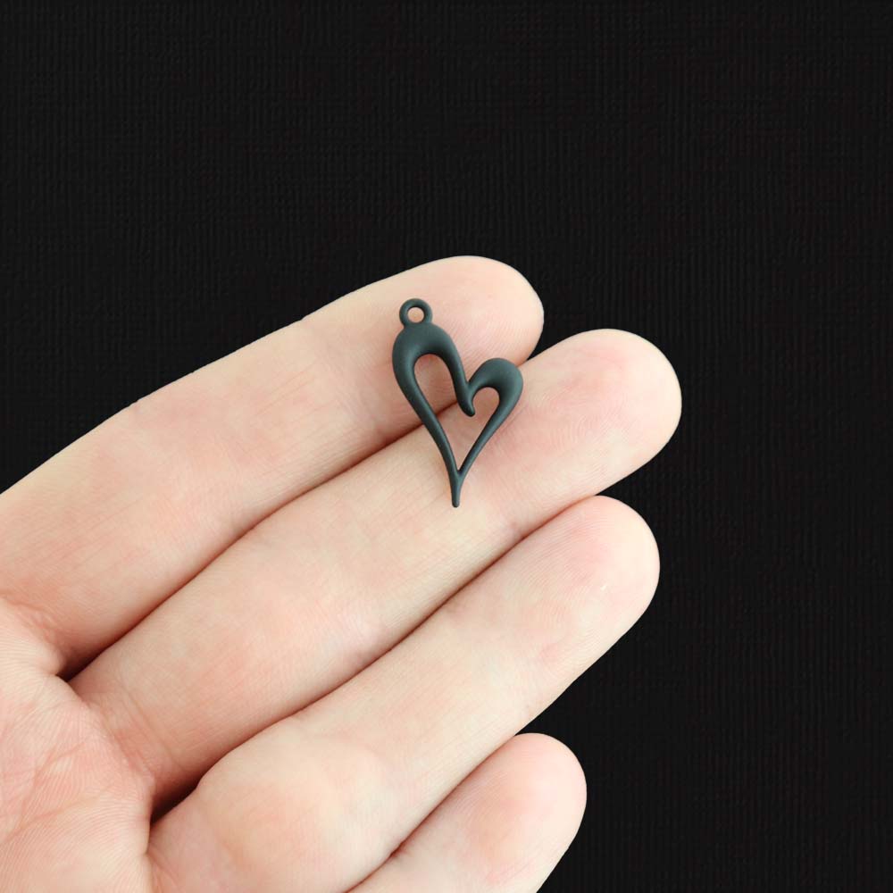 4 Heart Black Enamel Charms 2 Sided - E1480