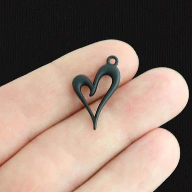 4 Heart Black Enamel Charms 2 Sided - E1480