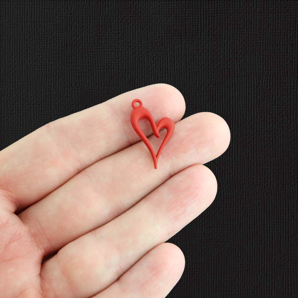 4 Heart Red Enamel Charms 2 Sided - E1481