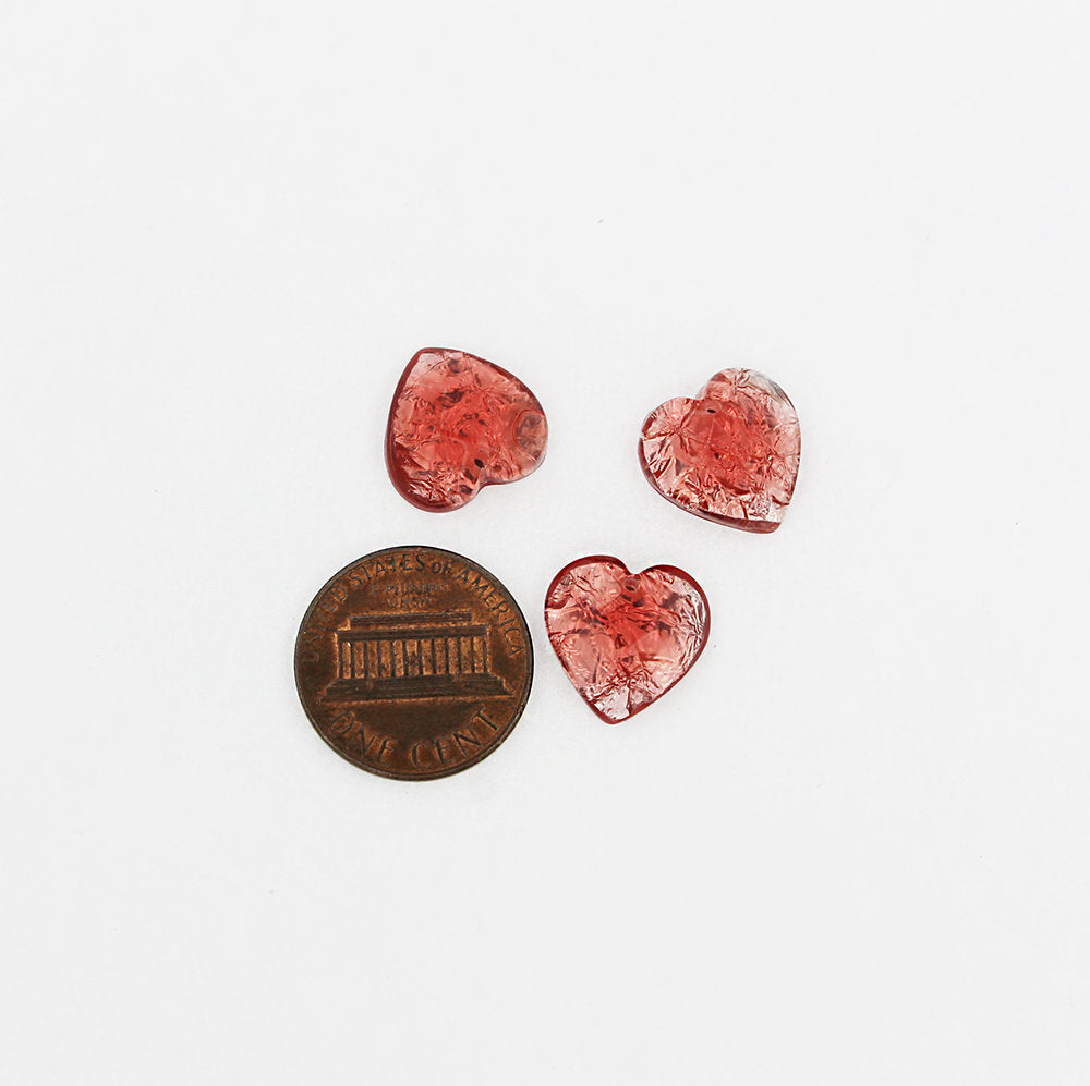 4 Heart Resin Charms - Red Foil - Z247