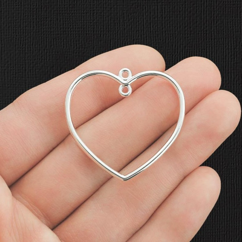 4 breloques coeur ton argent 2 faces - SC2441