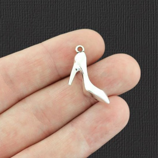 4 High Heel Shoe Antique Silver Tone Charms - SC7256
