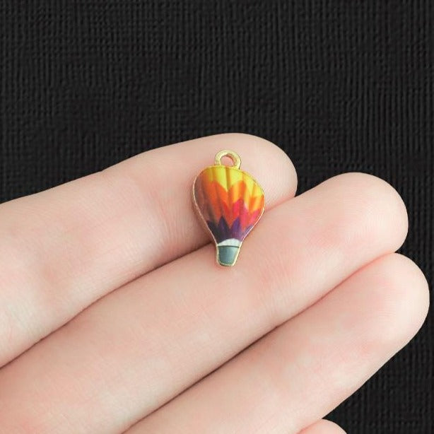 4 Hot Air Balloon Gold Tone Enamel Charms - E842