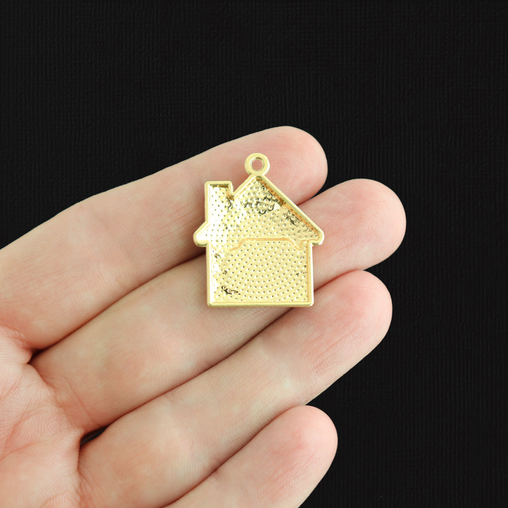 4 House Gold Tone Enamel Charms - E1591