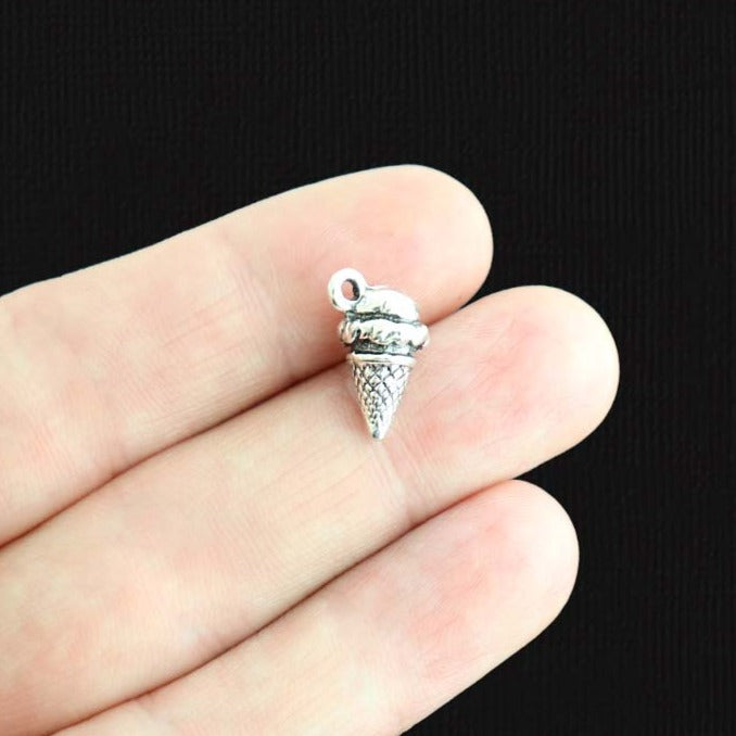 4 Ice Cream Cone Antique Silver Charms 3D - SC1207