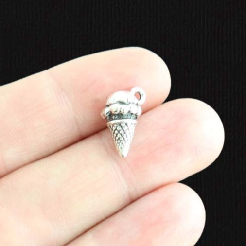 4 Ice Cream Cone Antique Silver Charms 3D - SC1207