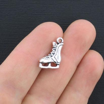 4 Ice Skate Antique Silver Tone Charms 2 Sided - SC4098