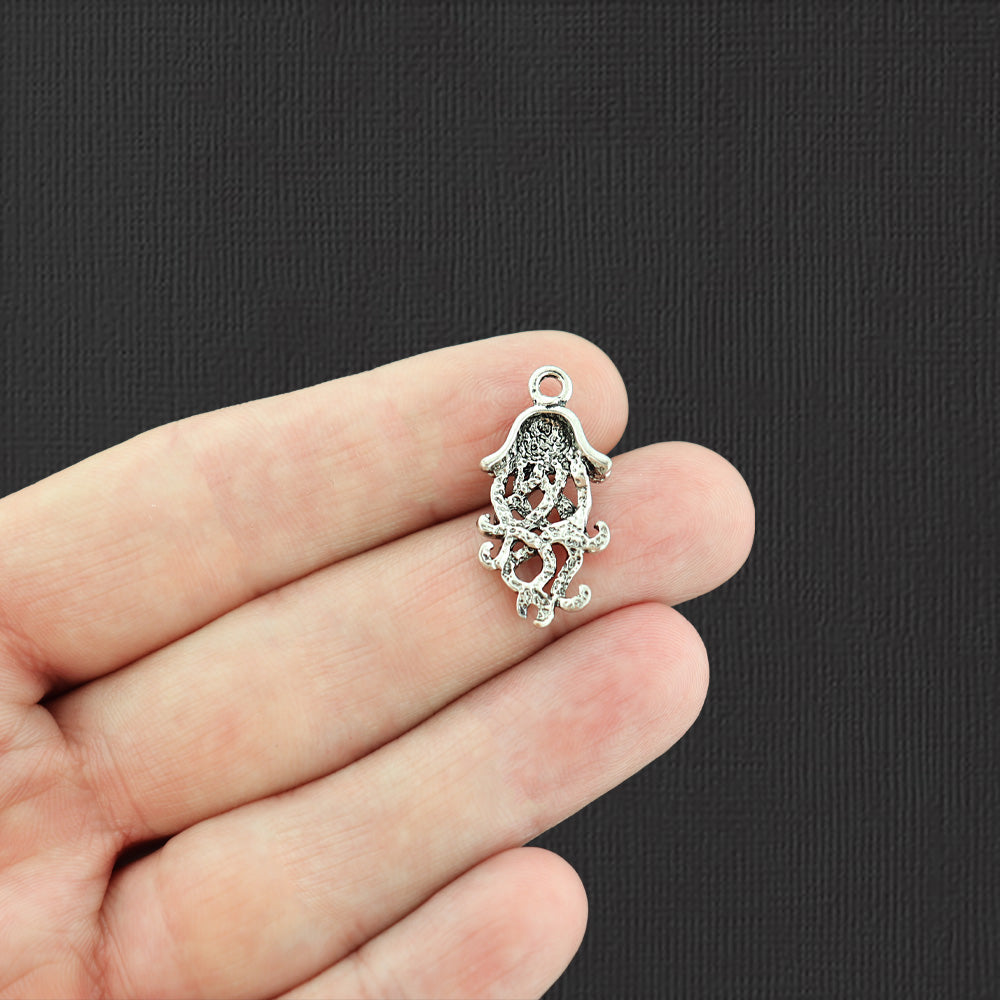 4 Jellyfish Antique Silver Tone Charms - SC4177