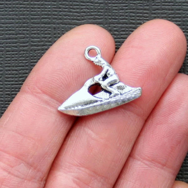 4 Jet Ski Antique Silver Tone Charms 2 Sided - SC905