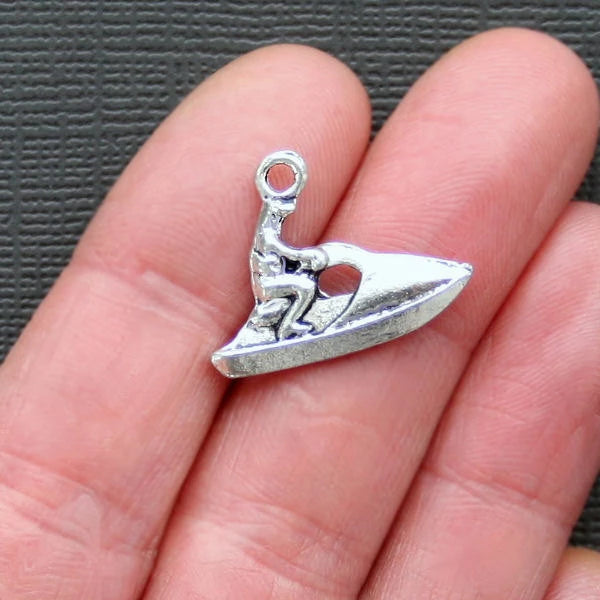4 Jet Ski Antique Silver Tone Charms 2 Sided - SC905