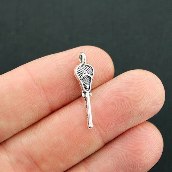 4 Lacrosse Stick Antique Silver Tone Charms - SC2732