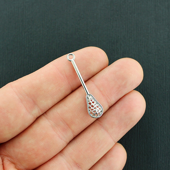 4 Lacrosse Stick Silver Tone Charms 2 Sided - SC5501