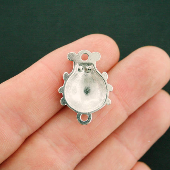 4 Ladybug Connector Silver Tone Enamel Charms - E532