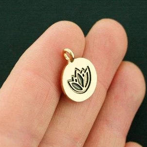 4 Lotus Antique Gold Tone Charms - GC1035