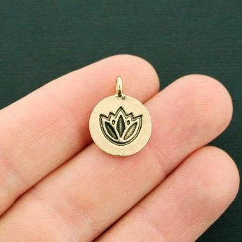 4 Lotus Antique Gold Tone Charms - GC1035