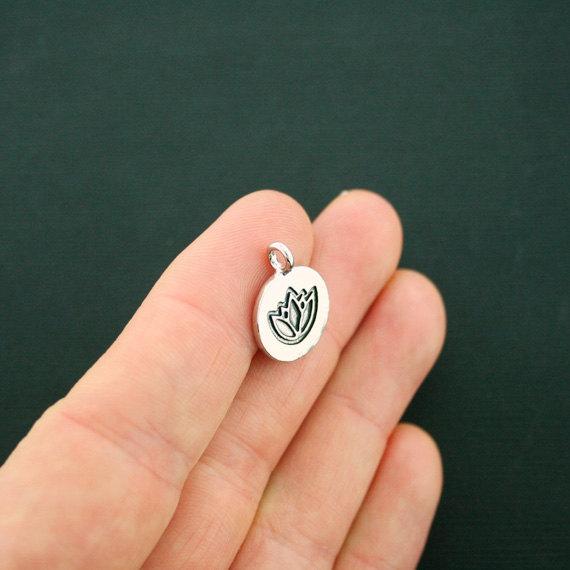4 Lotus Antique Silver Tone Charms - SC6453
