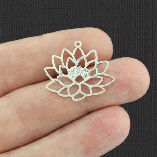 4 Lotus Flower Antique Silver Tone Charms - SC2036